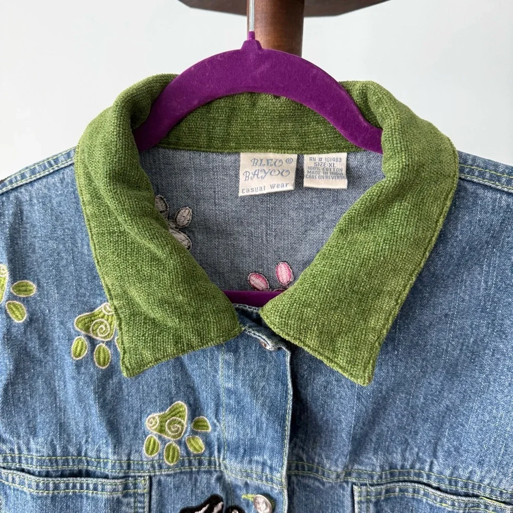 🐾 Blue Bayou Cat Embroidered Denim Jacket XL - Picture 7 of 15